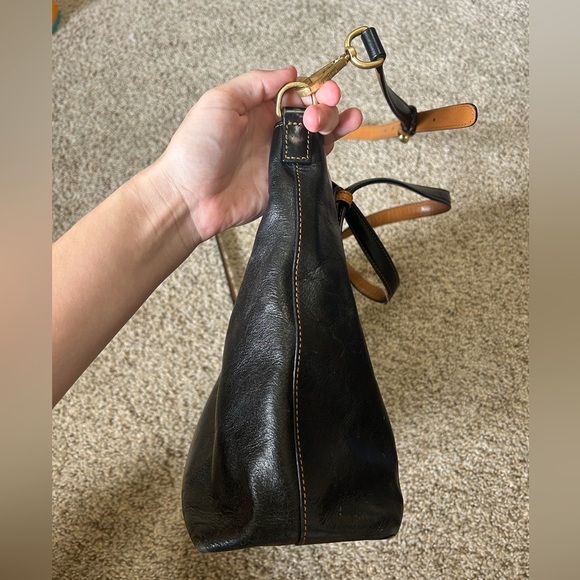 Vera Bradley Sagebrush Satchel Black Tan Leather Tote Bag Stitching Aztec Lined - Picture 4 of 11